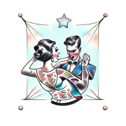 couple swing dancing distorted tattoo design idea