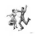 couple swing dancing distorted tattoo design idea