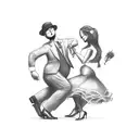 couple swing dancing distorted tattoo design idea