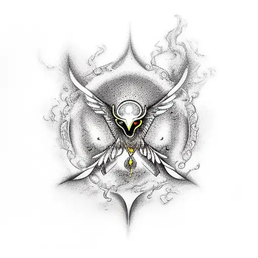 fenix com as asas abertas e fogo no fundo tattoo design idea