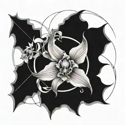 orchid surrounded by ouroboros dragon tattoo design idea