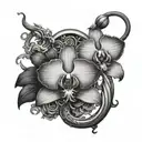 orchid surrounded by ouroboros dragon tattoo design idea
