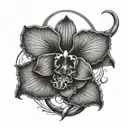 orchid surrounded by ouroboros dragon tattoo design idea