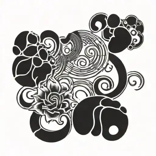 A motherhood symbol incorporating animal paw prints and music notes tattoo design idea
