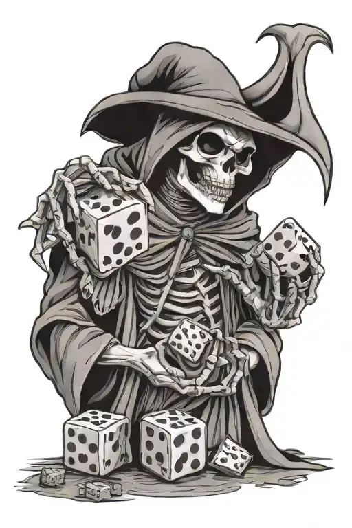 grim reaper rolling dice rolling tattoo design idea