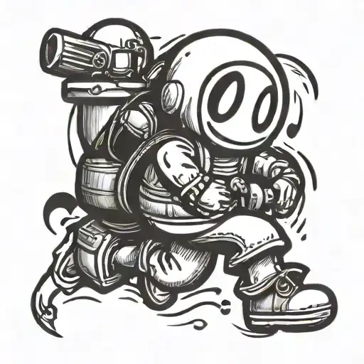 Shy Guy running from bomb-omb tattoo design idea
