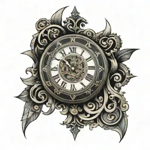 wall antique clock tattoo design idea