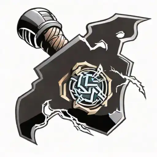 thors hammer with lightning tattoo design idea