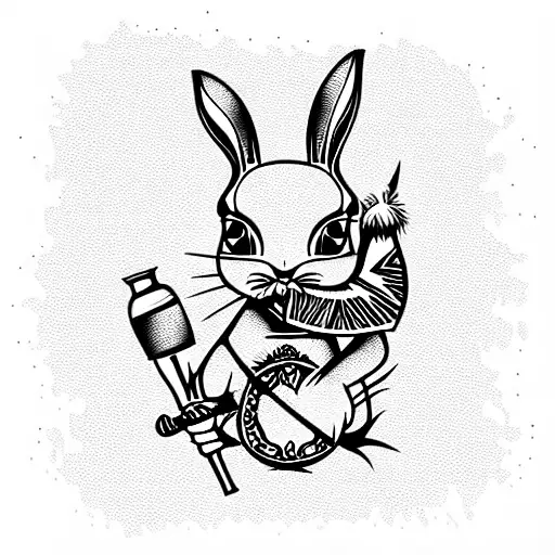 bunny with bong tattoo design idea