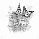 monarch butterfly with blue bonnets and cardinals  tattoo design idea