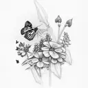 monarch butterfly with blue bonnets and cardinals  tattoo design idea