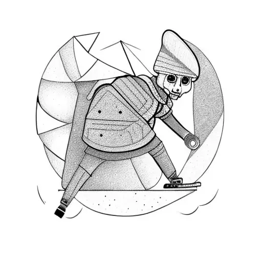 Humanoid on a skateboard in Mushroom Valley  tattoo design idea