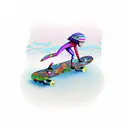 Humanoid on a skateboard in Mushroom Valley style:psychedelics, old school tattoo design idea