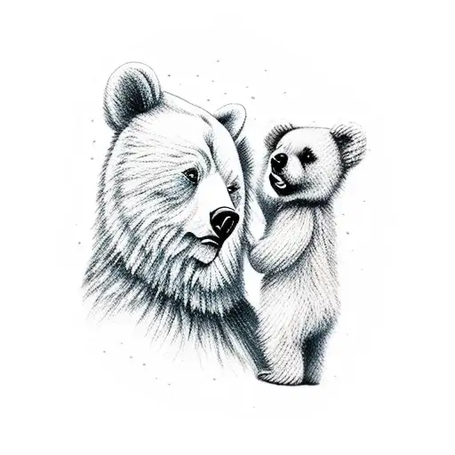 Little girl petting big bear tattoo design idea