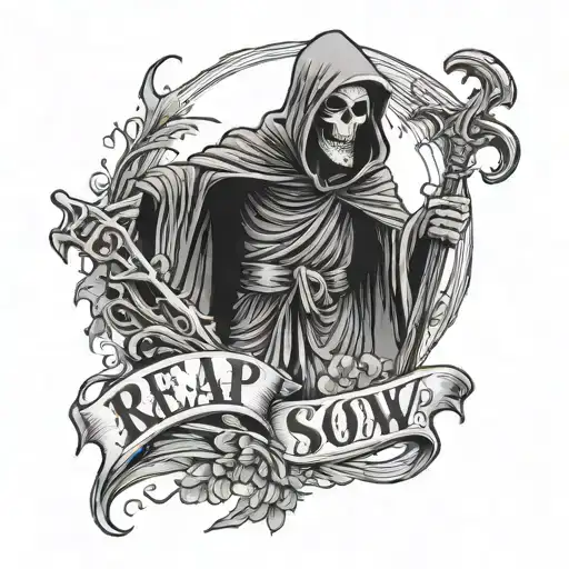 grim reaper saying you reap what you sow tattoo design idea