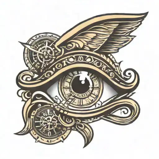 eye of horus with clock inside tattoo design idea