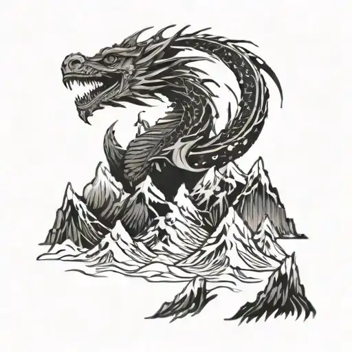 A majestic dragon soaring over a mountain range tattoo design idea