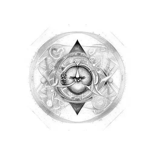 An abstract design featuring the symbols of Libra, Aquarius, and Cancer merging into one cohesive image tattoo design idea