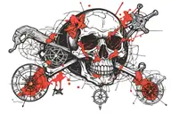an old treasure map with a marked route. a compass, a skull and crossbones. tattoo design idea