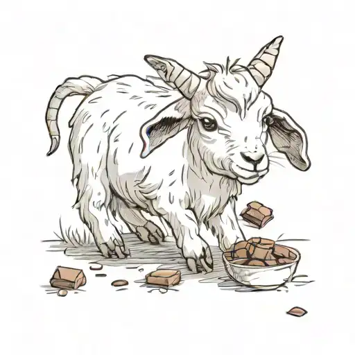 little goat eating chocolate tattoo design idea