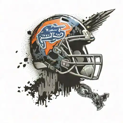 A collage of diesel truck parts forming a football with University of Florida colors and a soldier silhouette in the background tattoo design idea