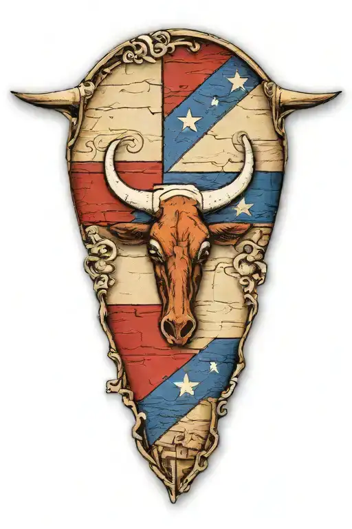 texas flag, texas landscape, texas longhorn, cowboy hat, cross, blue bonnet  tattoo design idea