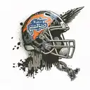 A collage of diesel truck parts forming a football with University of Florida colors and a soldier silhouette in the background tattoo design idea