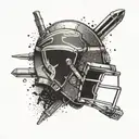 A collage of diesel truck parts forming a football with University of Florida colors and a soldier silhouette in the background tattoo design idea