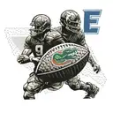 A collage of diesel truck parts forming a football with University of Florida colors and a soldier silhouette in the background tattoo design idea