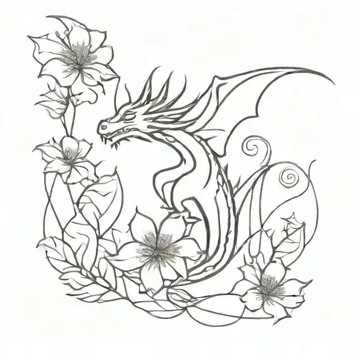 flowers, dragon, dance, abstract  tattoo design idea