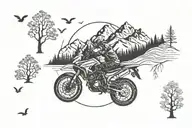 mountain, motorcycle, trees, Taurus sign combined tattoo design idea