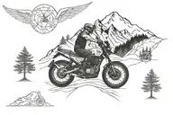 mountain, motorcycle, trees, Taurus sign combined tattoo design idea