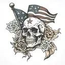 Tattoo on the inside of the Left Bicep. American Flag. "Everybody Dies, but not Everybody Lives" tattoo design idea