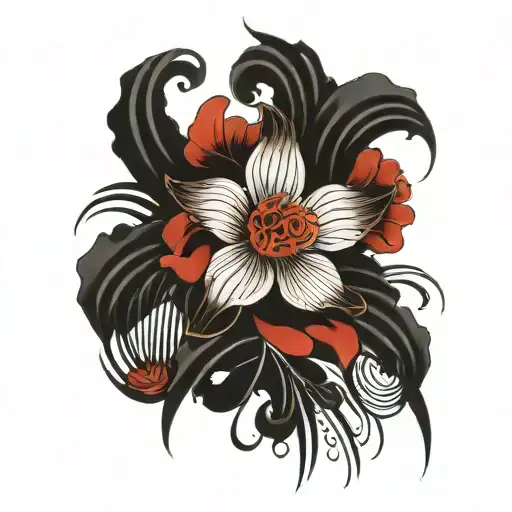red flowers sleeve overlap black streaks stripes tattoo design idea