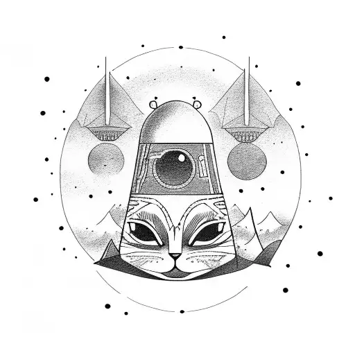 ufo abducting cat tattoo design idea