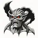 Create a black-grey tattoo design blending elements of Iron Maiden's music with the aesthetics of magic anime tattoo design idea