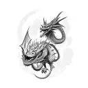 A hacker avatar battling a dragon in a virtual reality world tattoo design idea