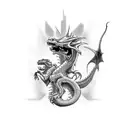 A hacker avatar battling a dragon in a virtual reality world tattoo design idea