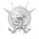 A hacker avatar battling a dragon in a virtual reality world tattoo design idea