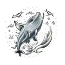Create a tattoo of a whale swimming in a sea of honor and respect tattoo design idea