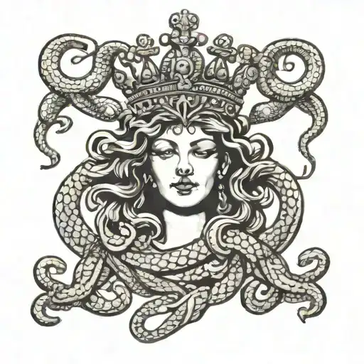 medusa with snakes and glistening crown tattoo design idea