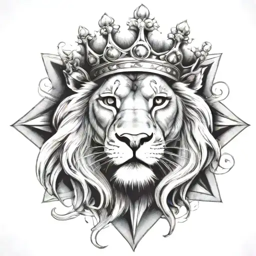 crown, water waves, cross, love, & lioness face surrounded tattoo design idea