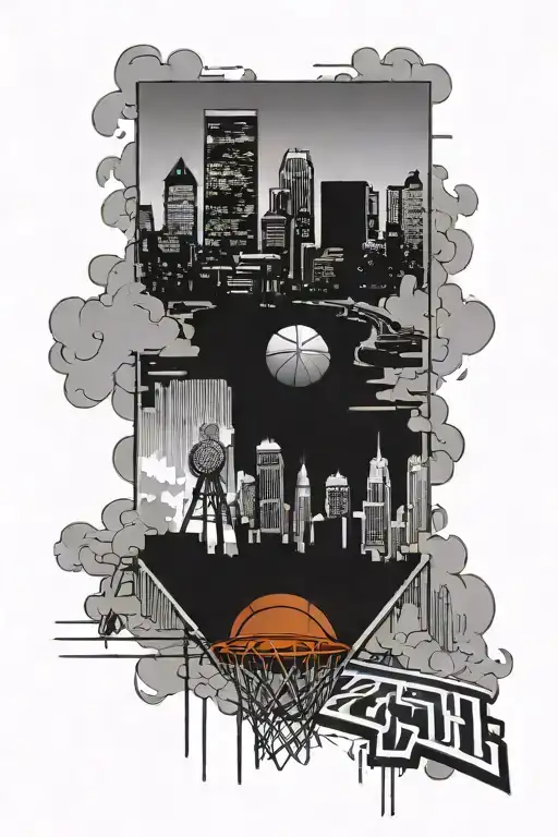 Combine elements of Pittsburgh's skyline with a basketball court for a unique tattoo design tattoo design idea