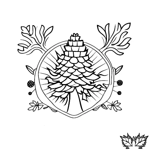An intricate pinecone tattoo with a tree growing out of it, representing growth and connection to nature tattoo design idea