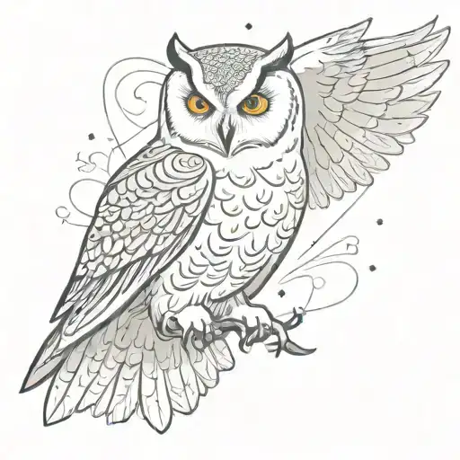 white owl flying prosperous  tattoo design idea