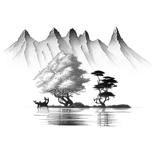 pokhara, nepal with lamb  tattoo design idea