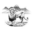 pokhara, nepal with lamb looking at reflection of lion tattoo design idea