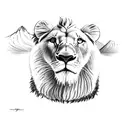 pokhara, nepal with lamb looking at reflection of lion tattoo design idea