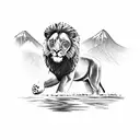 pokhara, nepal with lamb looking at reflection of lion tattoo design idea