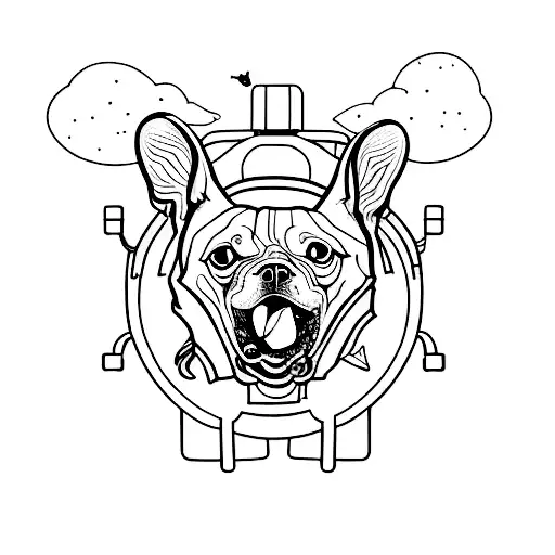 A minimalist tattoo of a dog holding a spaceship in its mouth tattoo design idea